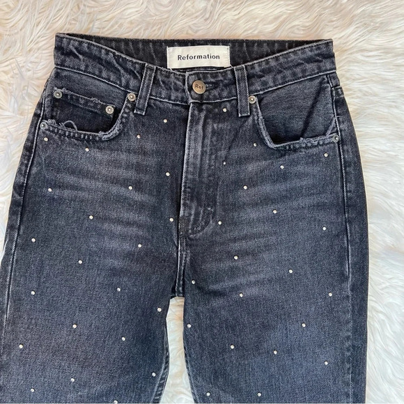 NWOT Reformation Harley Studded High Rise Slim Jeans Pacific Black Denim 24 - Picture 5 of 12